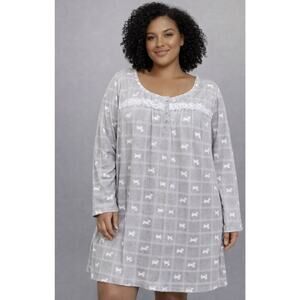 Aria Collection Nightgown Womens 3X Gray Dog Print Sleep Shirt Lace Trim Pajama